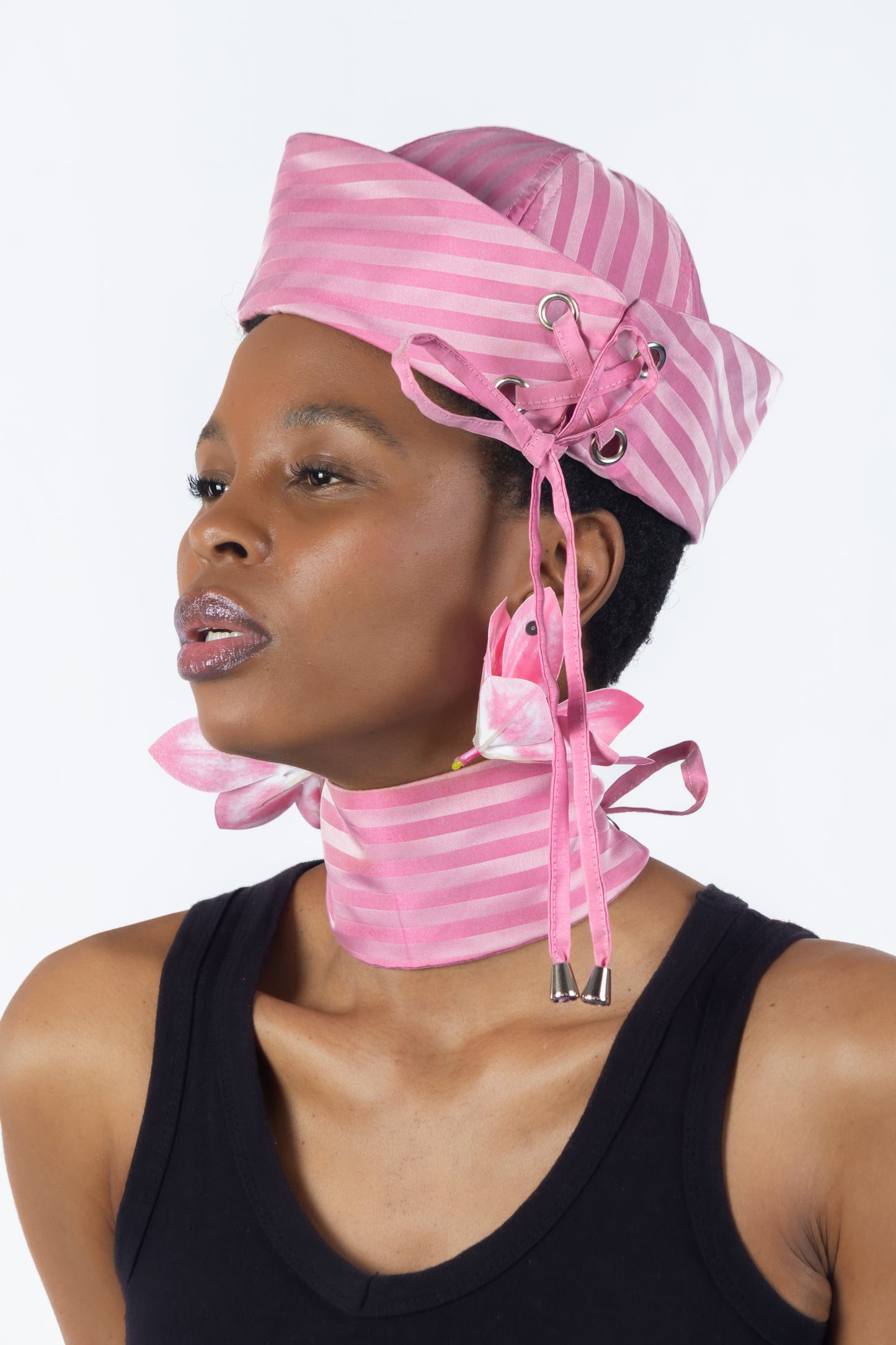 The Chromism Hat & Choker (Pink Blossom Stripe)