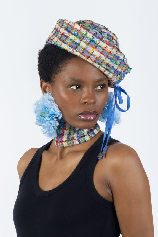 The Chromism Hat & Choker (Blue & White Lattice)
