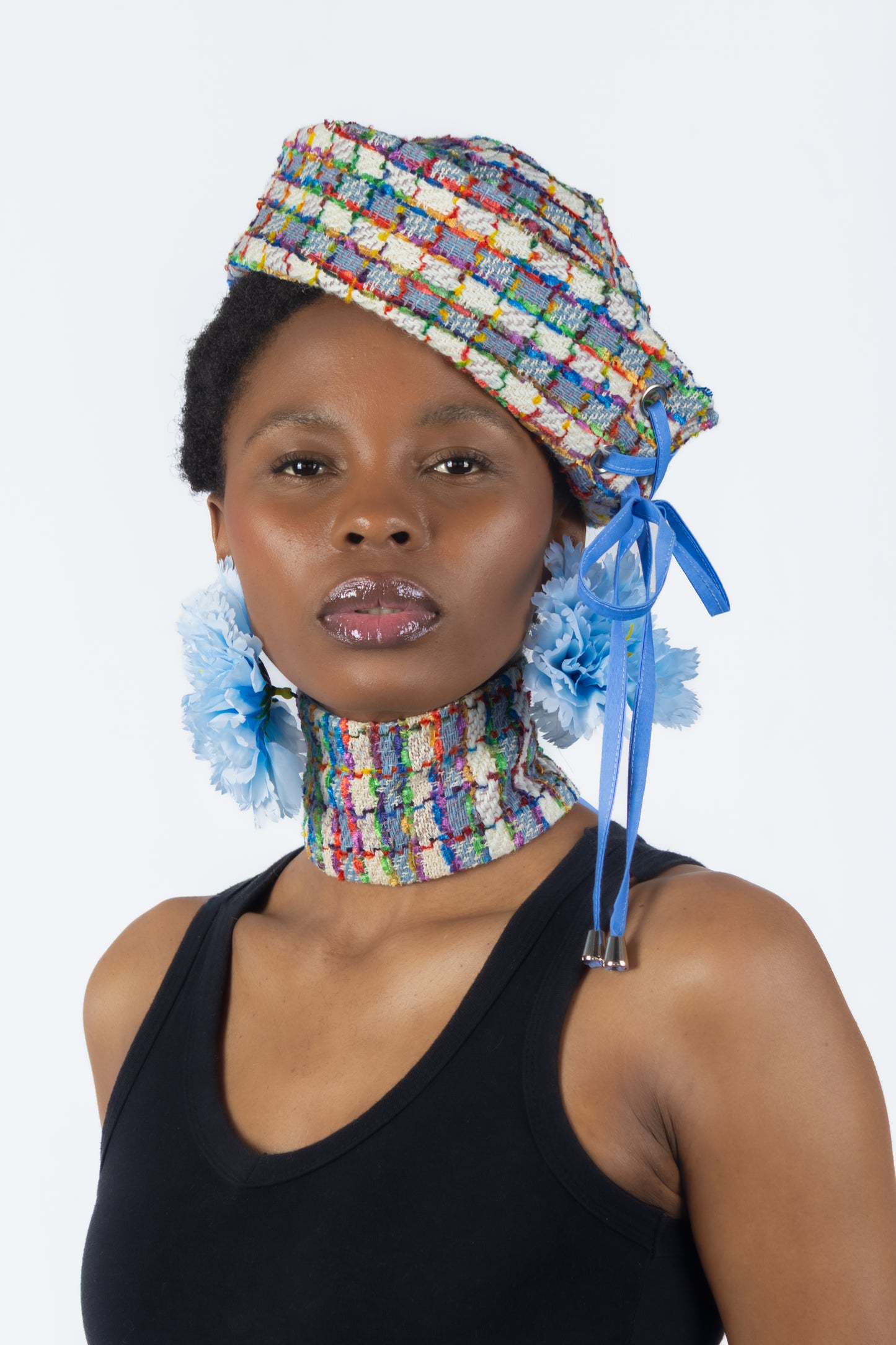 The Chromism Hat & Choker (Blue & White Lattice)