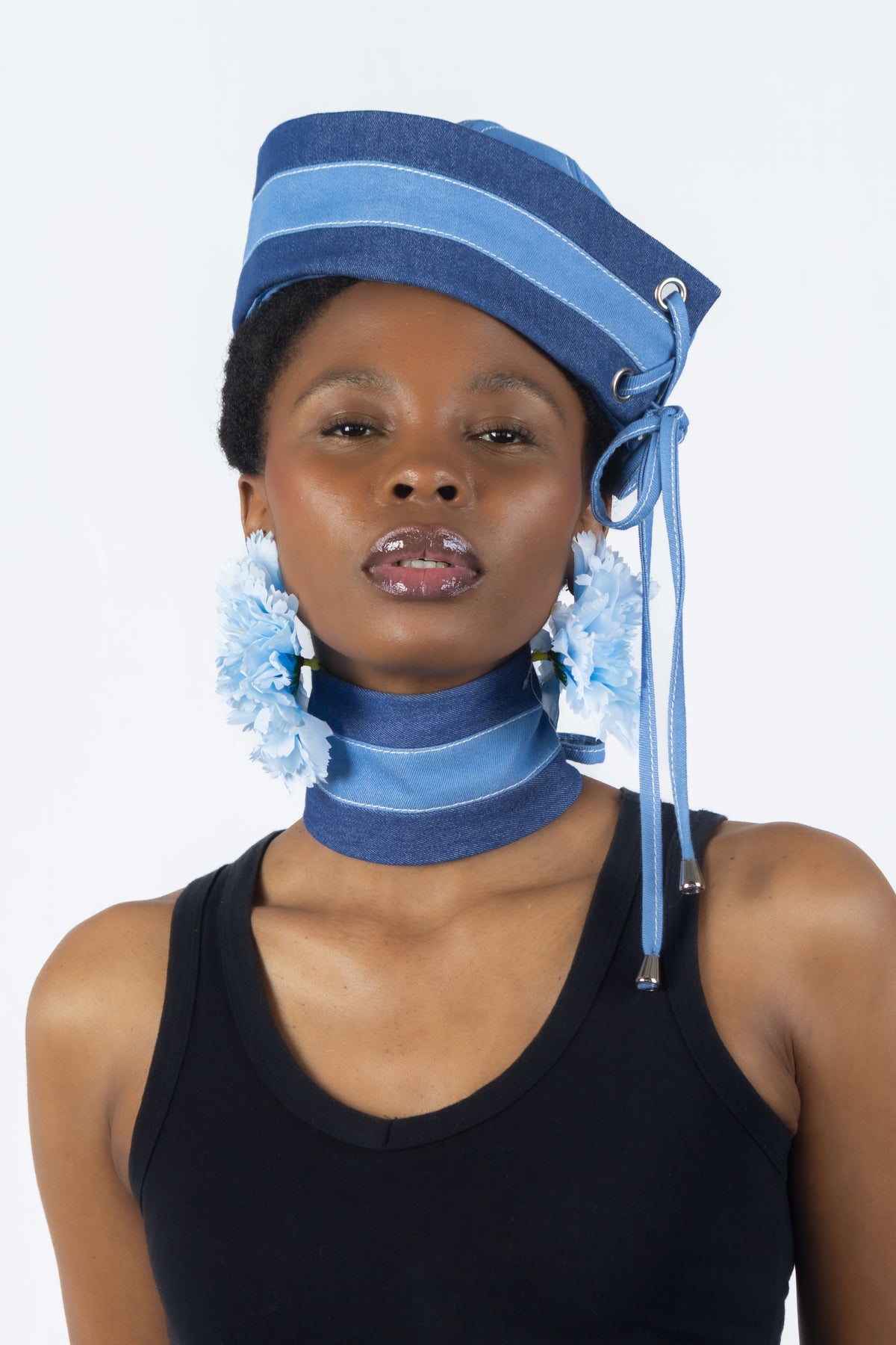 The Chromism Hat & Choker (Indigo & Blue Cloud Stripe)