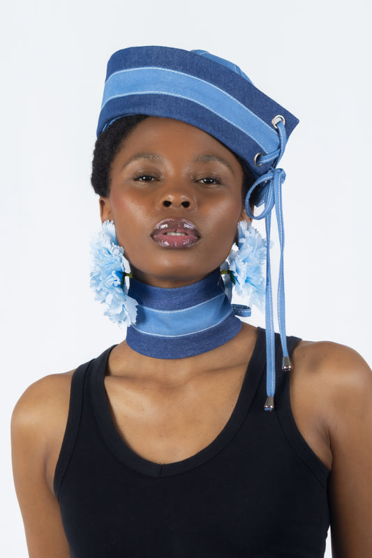 The Chromism Hat & Choker (Indigo & Blue Cloud Stripe)