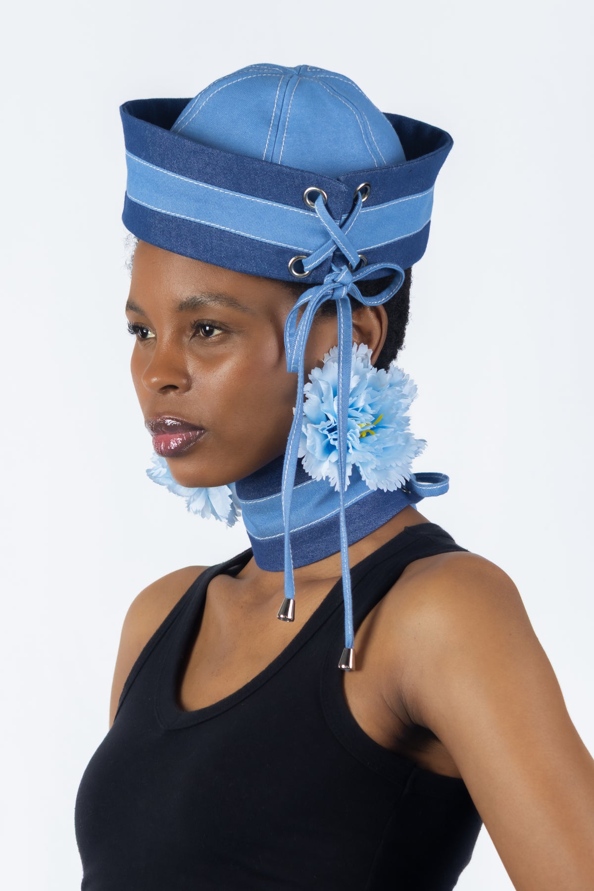 The Chromism Hat & Choker (Indigo & Blue Cloud Stripe)