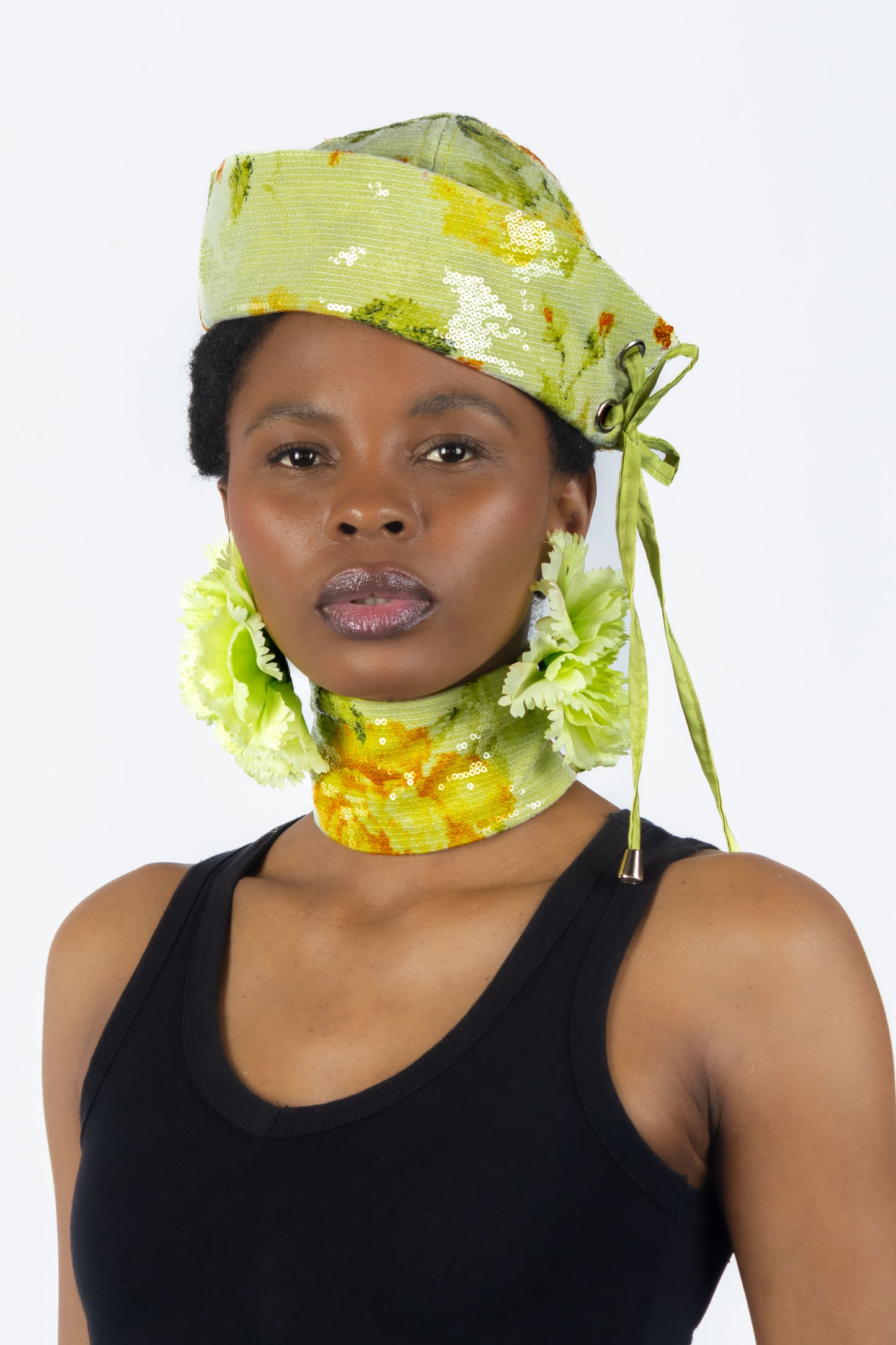 The Chromism Hat & Choker (Green Citrus Floral)