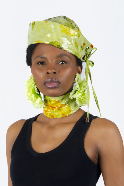 The Chromism Hat & Choker (Green Citrus Floral)