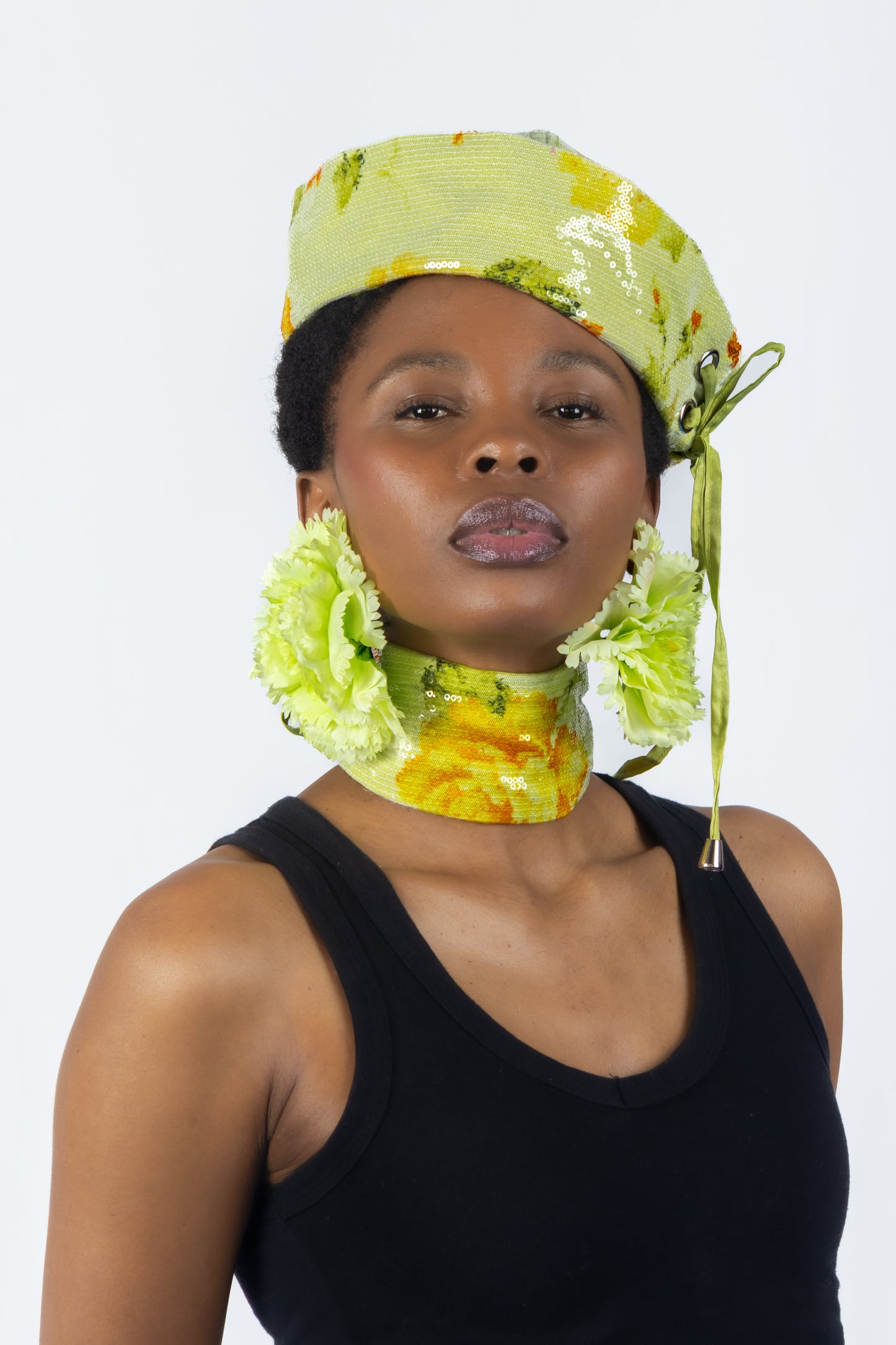 The Chromism Hat & Choker (Green Citrus Floral)