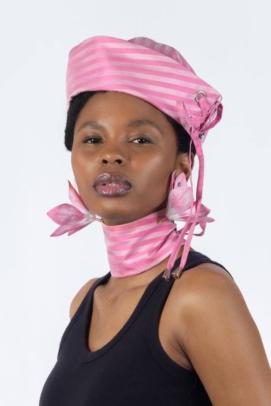 The Chromism Hat & Choker (Pink Blossom Stripe)